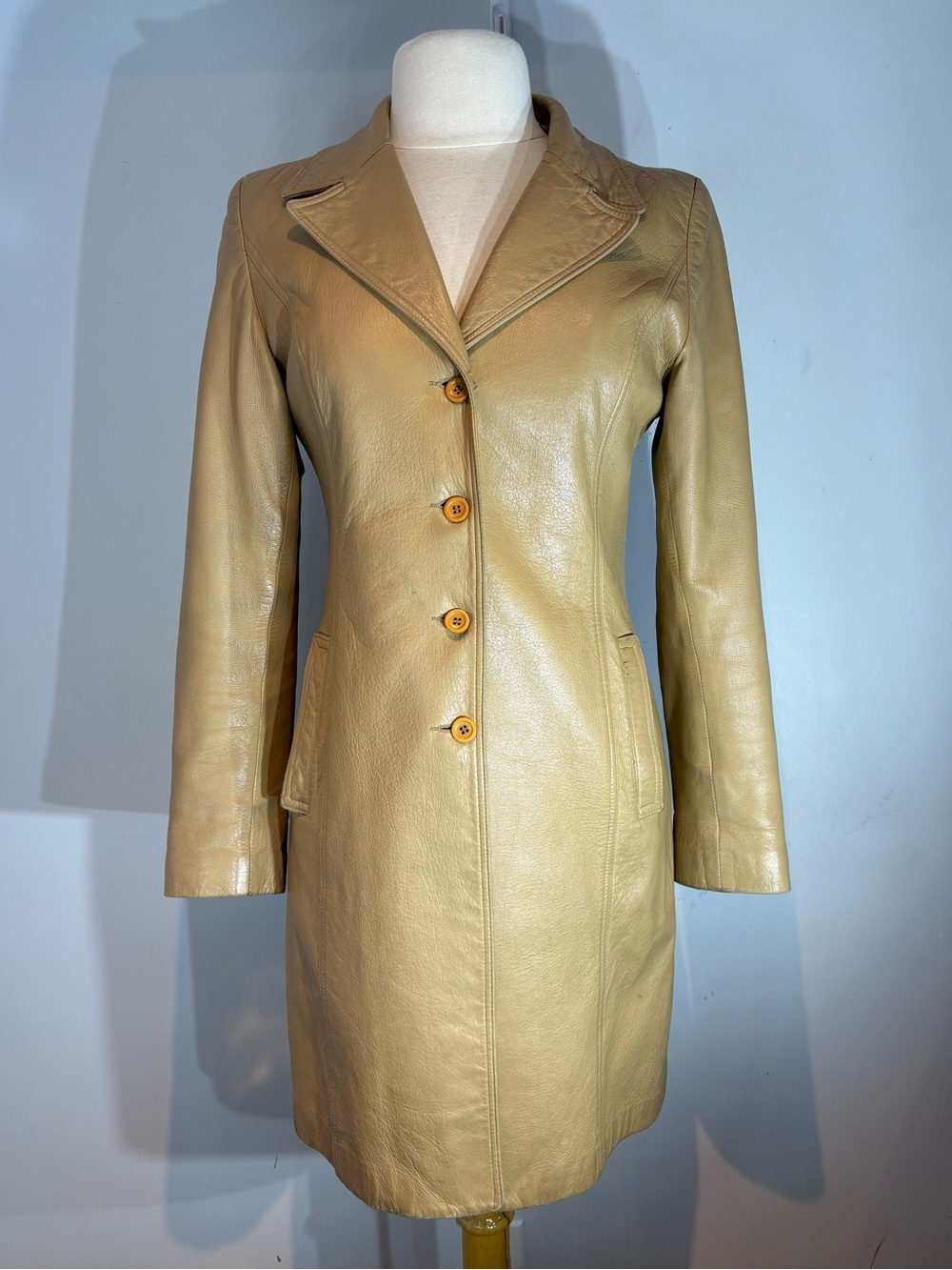 Identify Camel Leather Coat Faux Fur Collar Size 10 Y2K Style